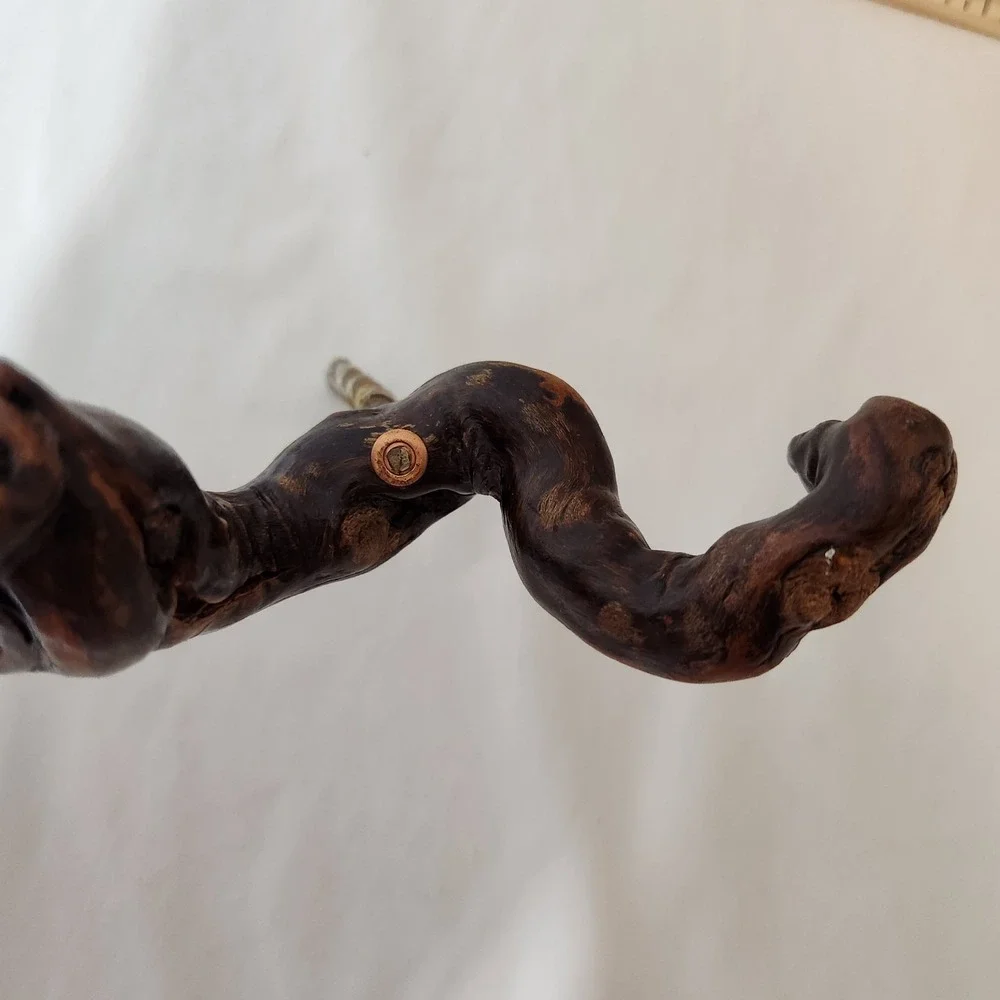 Vintage Hand Carved Wood Handle Corkscrew Rustic Folk Art Grapevine Root Style